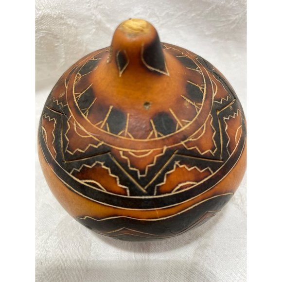 Gourd Trinket Box Bowl Bear Wood Burned Design Trees Nature 3.5”x3.5” - Picture 2 of 7